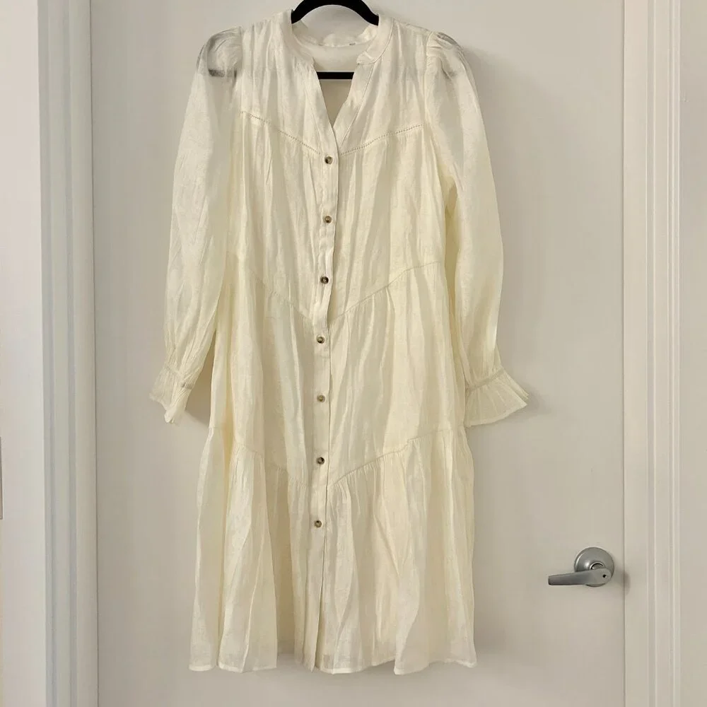 Baltic Born Brenna Button Midi Dress with Pockets in Cream Size L NWOT - Picture 4 of 12